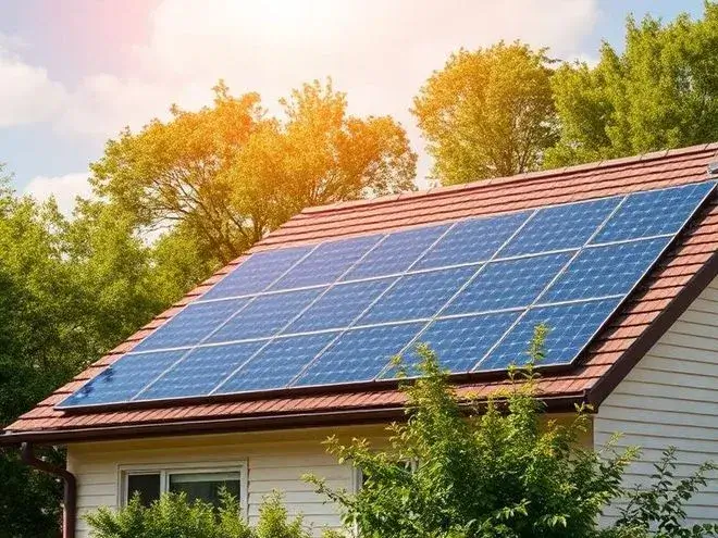 Solar panels on residential home with trees